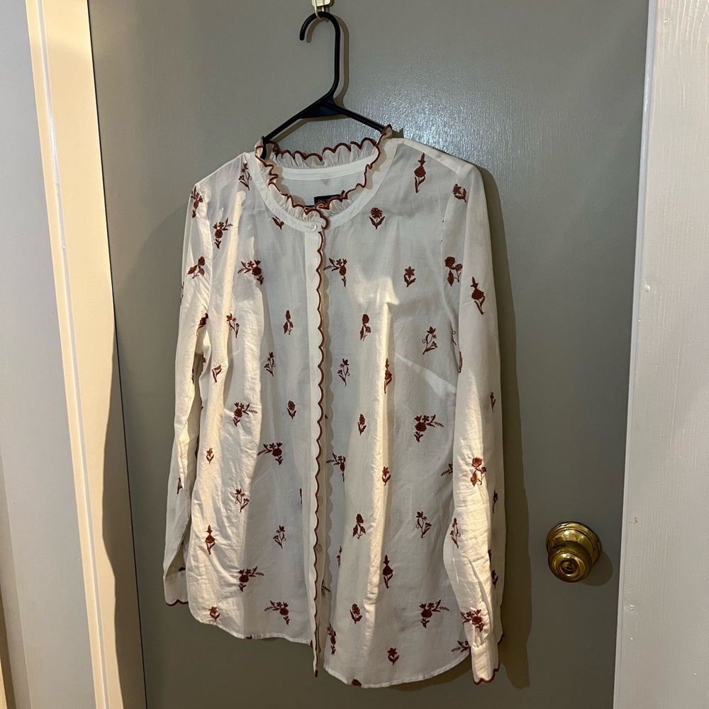 Talbots White Blouse with Orange Accents